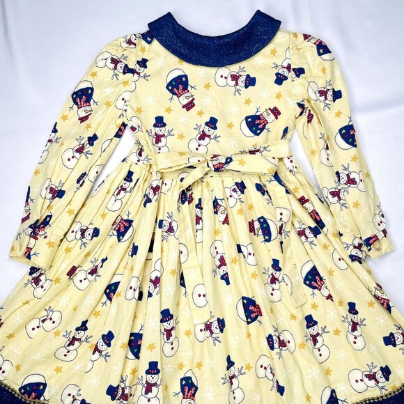 Vintage Girls Snowman Winter Christmas Holiday Peter Pan Collar Dress 4 - 6 - Picture 5 of 9